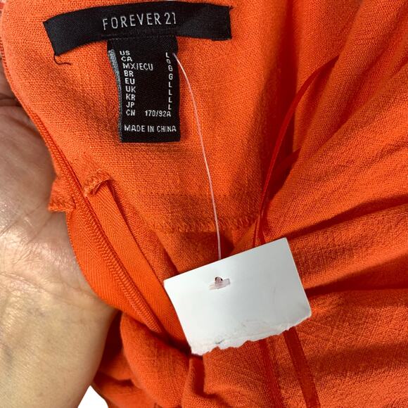 Forever 21 Orange Open Back Wide Leg Linen Blend Jumpsuit – Size L NWOT - Picture 4 of 8